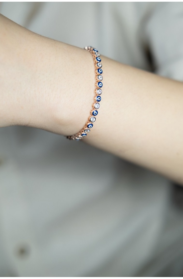 Nazar Boncuklu Taşlı Rose Bileklik
